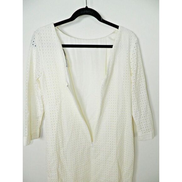 & Other Stories Lace Dress Size 6 White Eyelet 3/4 Sleeve Fully Lined Mini Dress - Picture 8 of 11